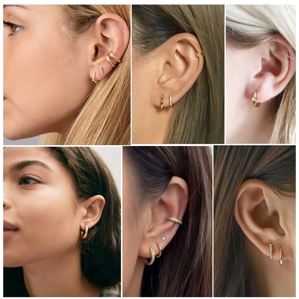 ::Delicate Pavé Hoops⚜️GOLD Celestial🌙💫Huggie Hoop Earrings - Picture 7 of 8